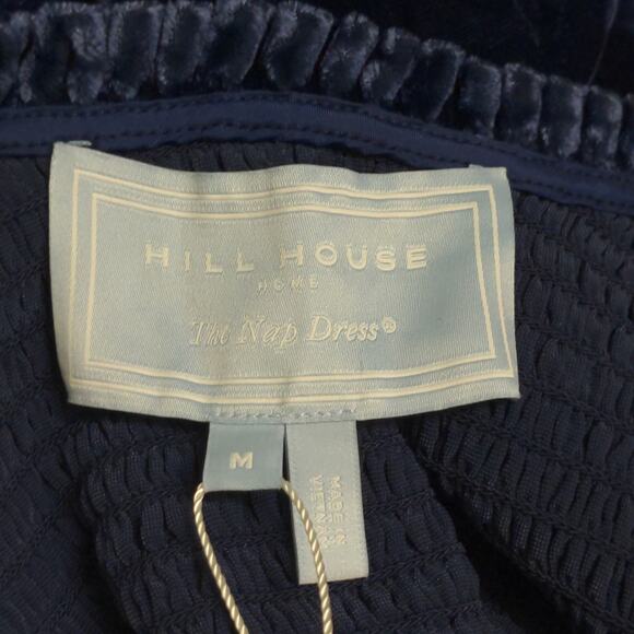 Hill House Louisa Nap Dress Navy Velvet Smocked Scoop Neck Ruffle Hem Midi M New - Picture 7 of 12